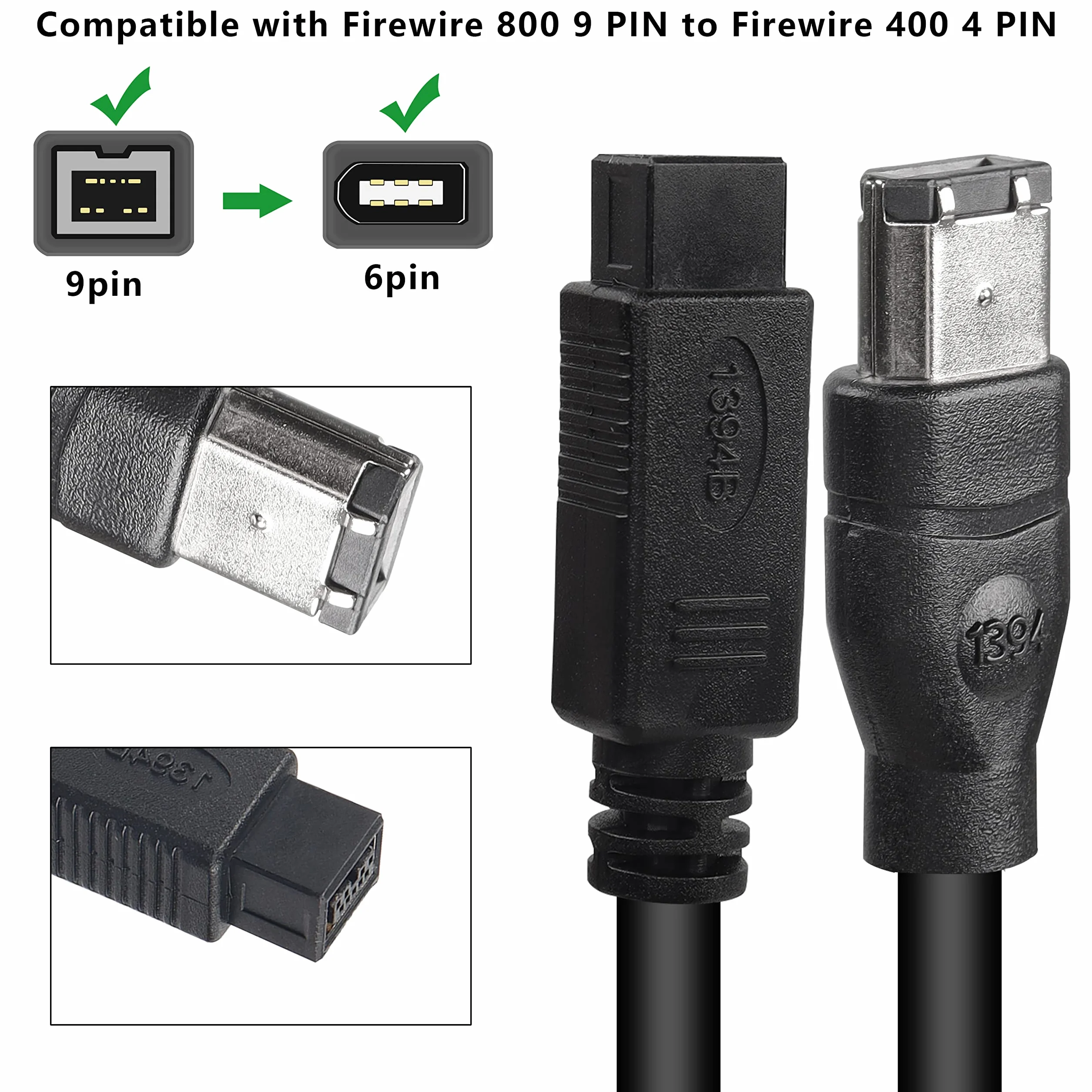 MEIRIYFA FireWire 1394B 9-pin na 6-pin kabel przedłużający IEEE 800/400 1,8 m