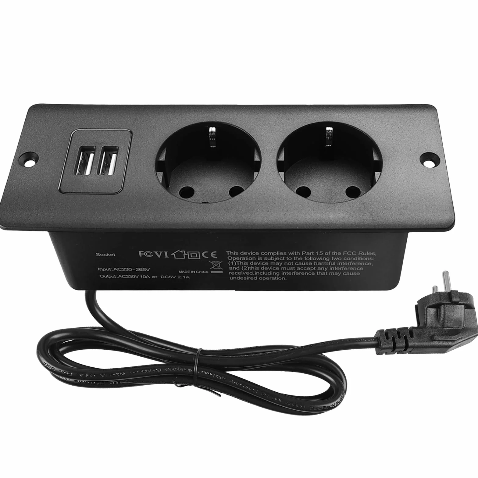 Wysuwane gniazdko elektryczne z 2 USB, listwa zasilająca do zabudowy, 2-drożna listwa zasilająca z kablem 1,6 m, blat stołu, wpuszczane gniazdko do zabudowy, gniazdko stołowe, do mebli lub powierzchni