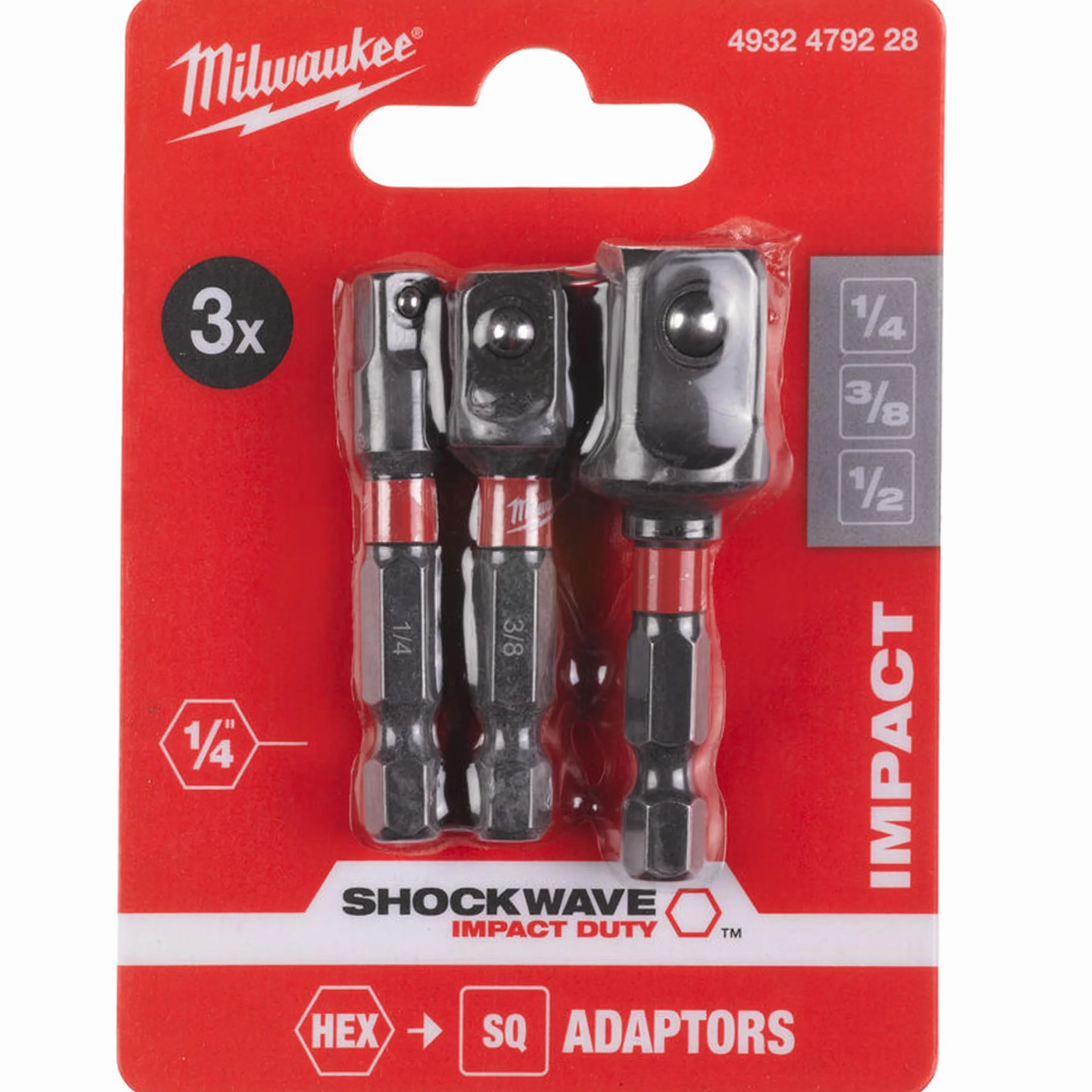 Milwauke 3 x zestaw adapterów do kluczy nasadowych (1/4 + 3/8 + 1/2)