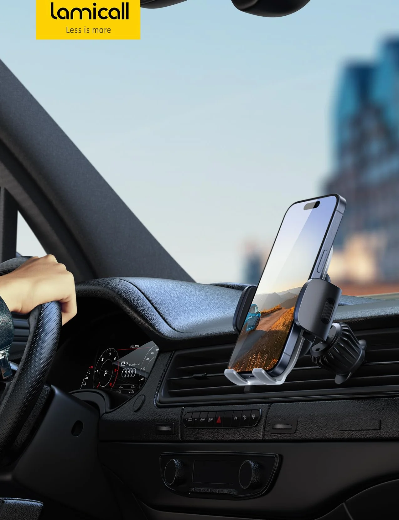 Lamicall Uchwyt samochodowy na telefon z kratką wentylacyjną, metalowy haczyk, szybkie zdejmowanie, iPhone 17 16 15 14 13 12 Huawei