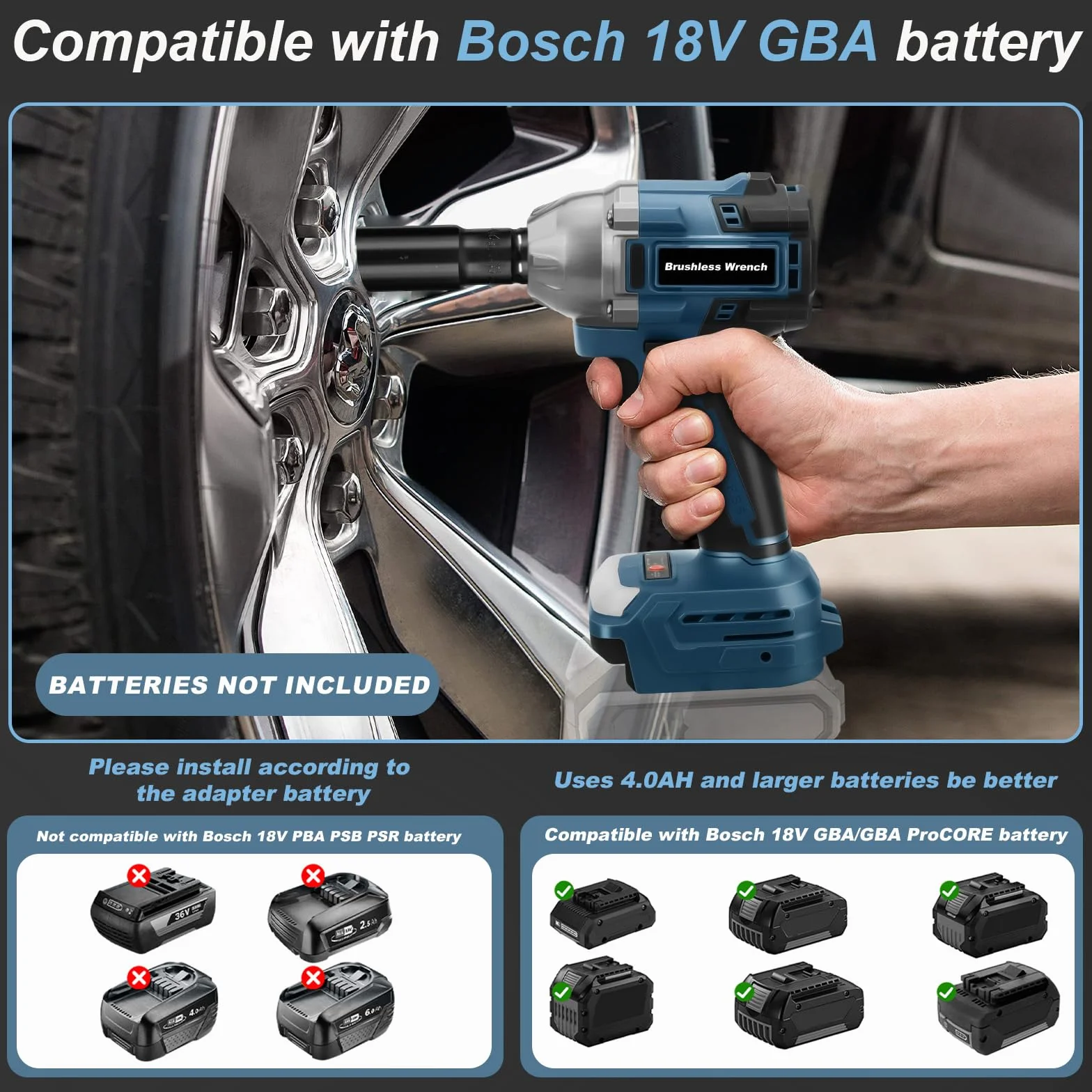 panthem akumulatorowa wkrętarka udarowa kompatybilna z bosch GBA 18V, 550 Nm wkrętarka udarowa 1/2 cala, bezszczotkowy klucz z adapterem nasadek (bez akumulatora)
