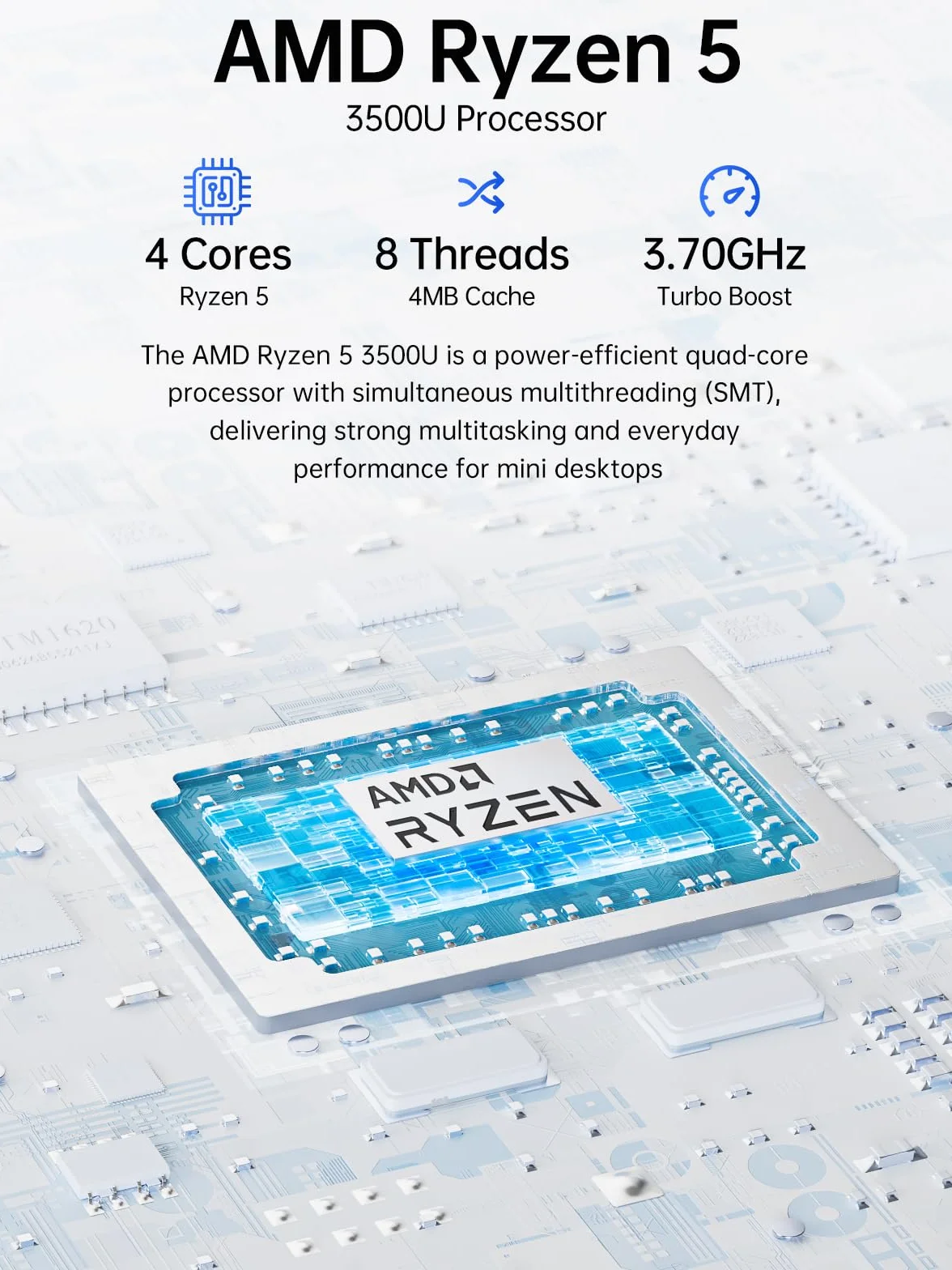 GMKtec (3-letnia AMD Ryzen 5 Mini-PC 3500U (bardziej wydajny niż 4300U/N150/N100/N95 4C/8T 4,50 GHz), G10 Mini-Komputer, 16GB DDR4 RAM 3200MHz + 512GB PCIe 3.0x4 SSD, WiFi 5/USB 3.2/USB-C/BT