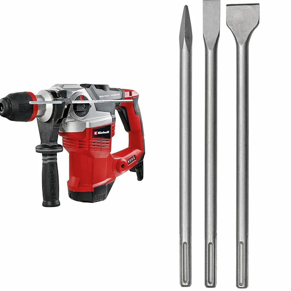 Einhell Wiertarka udarowa TE-RH 38 3F (1050 W, udarność 9 J, mocowanie SDS-Max & kwb by Einhell SDS-Max 3-częściowy zestaw dłut udarowych