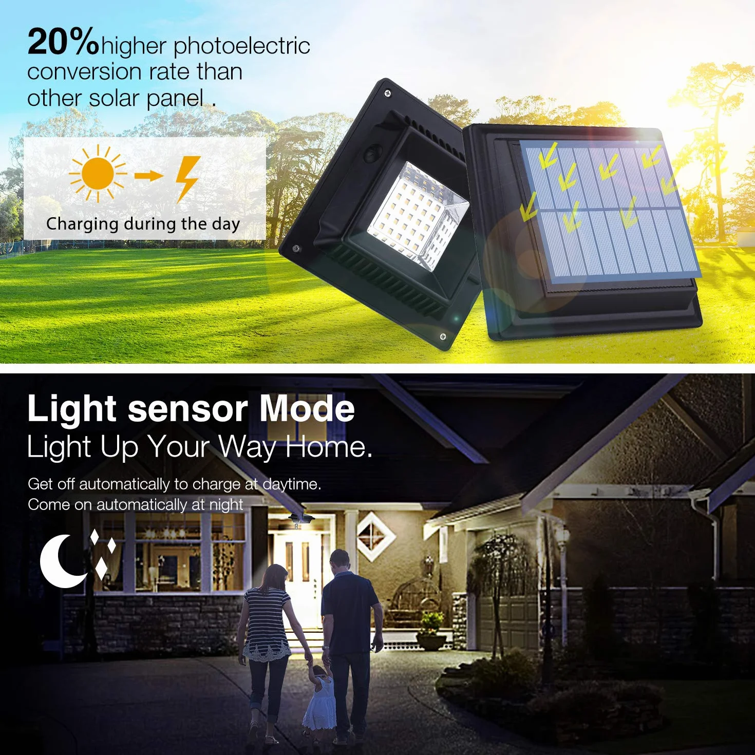 Solarna Lampa LED do Rynny Dachowej, do Użytku na Zewnątrz, 25 Diod LED, Automatyczne Włączanie/Wyłączanie, Kolor Czarny, Zimne Białe Światło (Zestaw 8 Szt.)