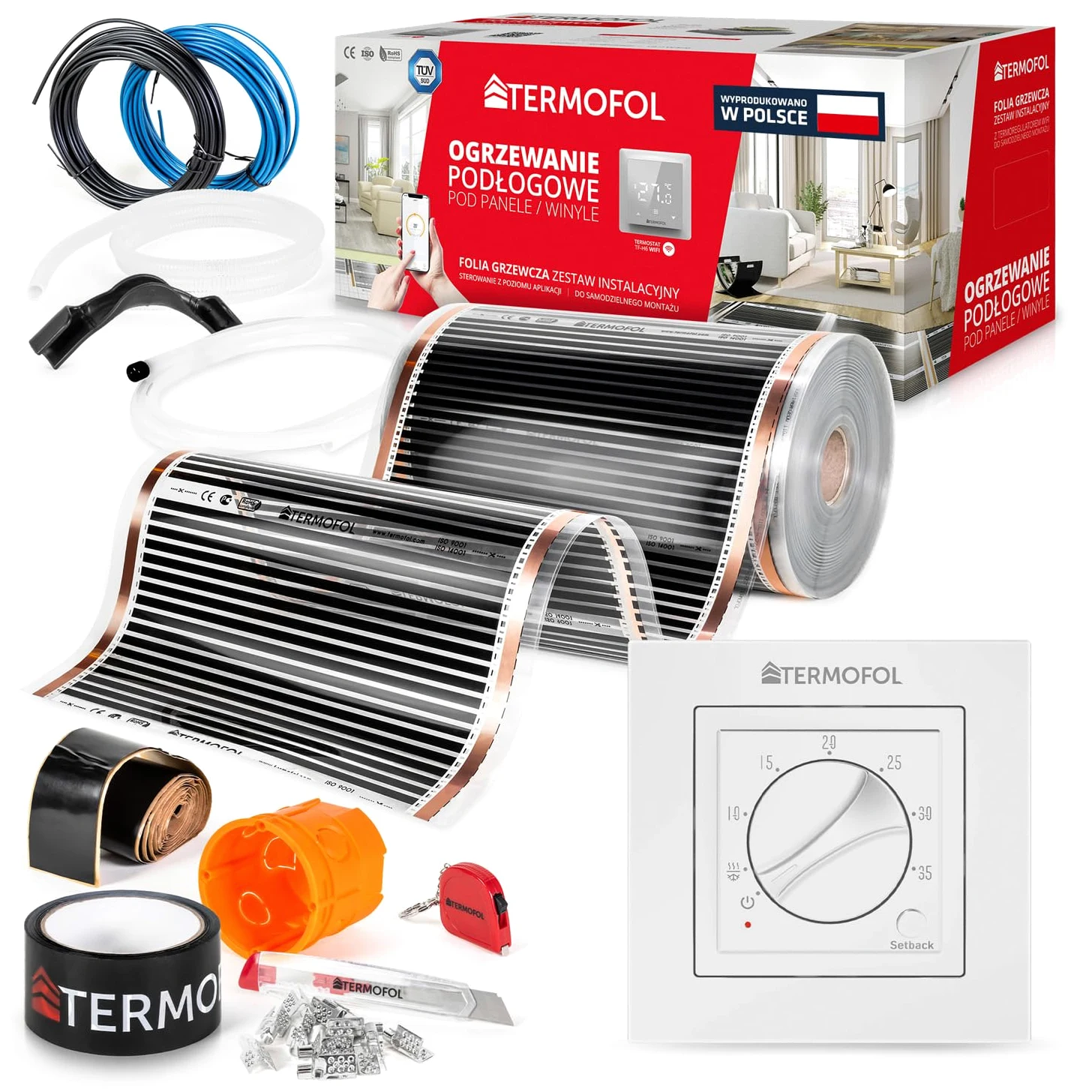 Termofol - Folia grzewcza na podczerwień | Moc: 60W/m2 | Powierzchnia 4 m² | Kompletny zestaw z termoregulatorem TF-H3 | Do samodzielnego montażu | Ogrzewanie podłogowe, ścienne lub sufitowe | Ogrzewanie na podczerwień