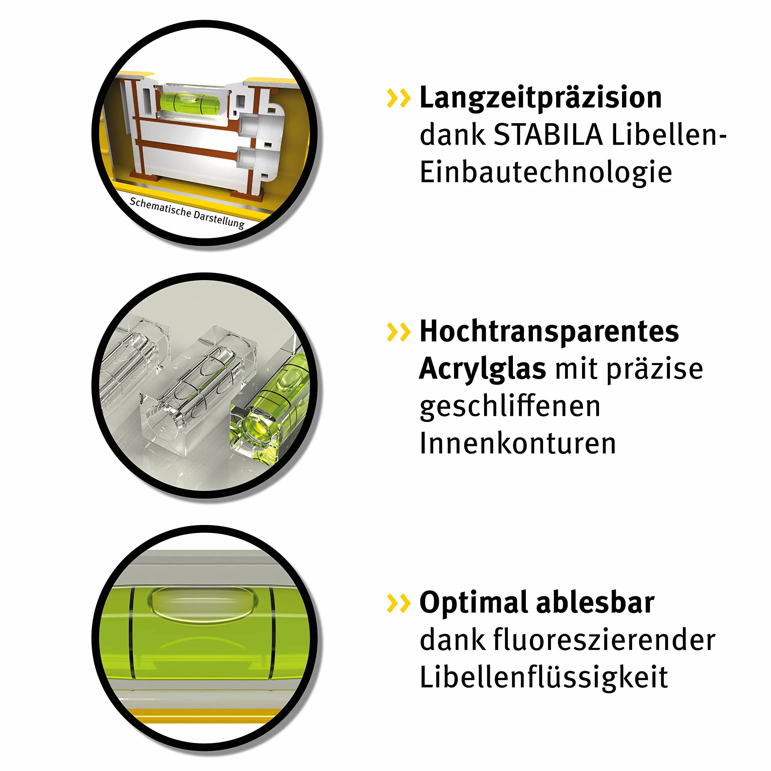 STABILA Poziomica typu 70-2, 200 cm, lekki profil aluminiowy, 1 pozioma libelka, 2 pionowe libele, Made in Germany, żółta