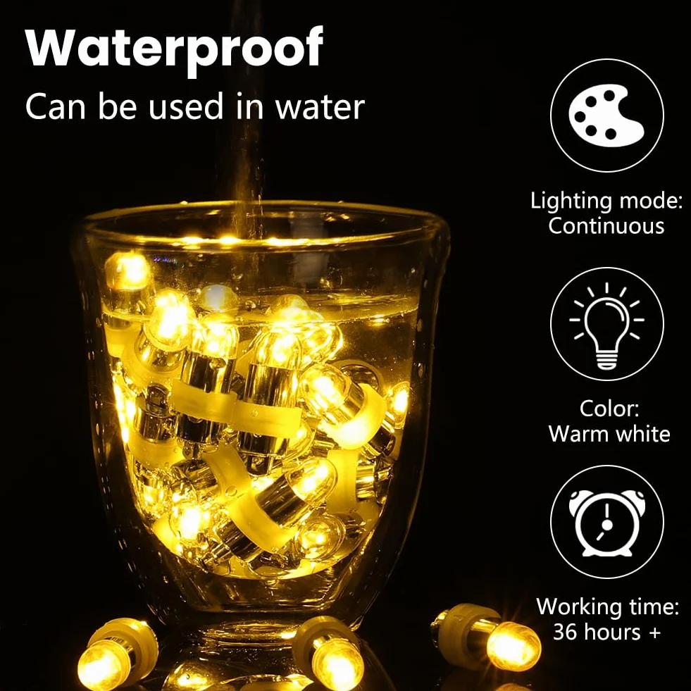 AUAUY Mini lampki LED do balonów, 30 sztuk, zasilane bateriami, wodoszczelne, do papierowych latarni, balonów, na Boże Narodzenie, Halloween, wesela, urodziny, festiwal, dekoracja (ciepła biel)