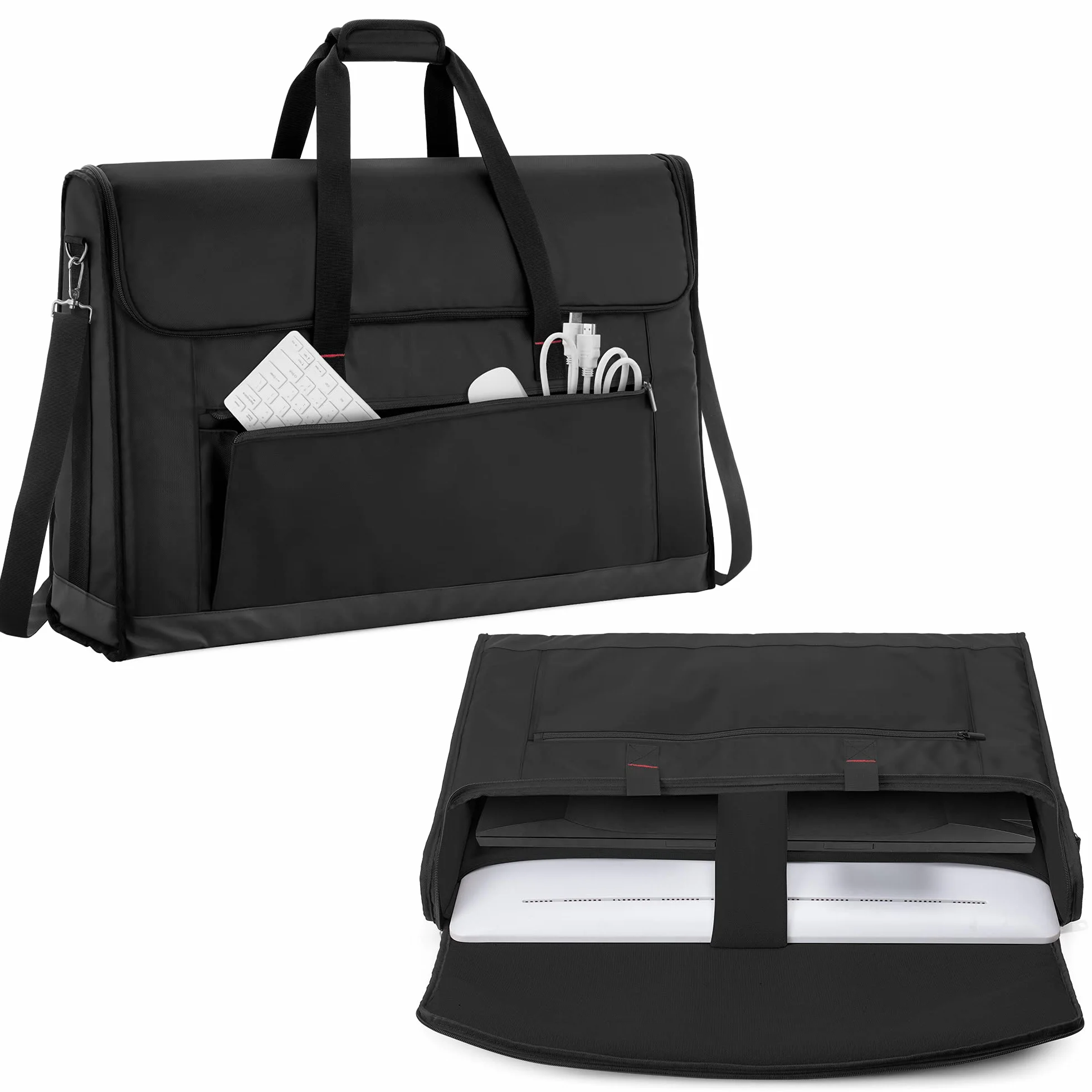 Trunab Torba do przenoszenia monitora 61-61 cm wyściełana do 2 ekranów LCD z kieszenią na akcesoria, spód PU