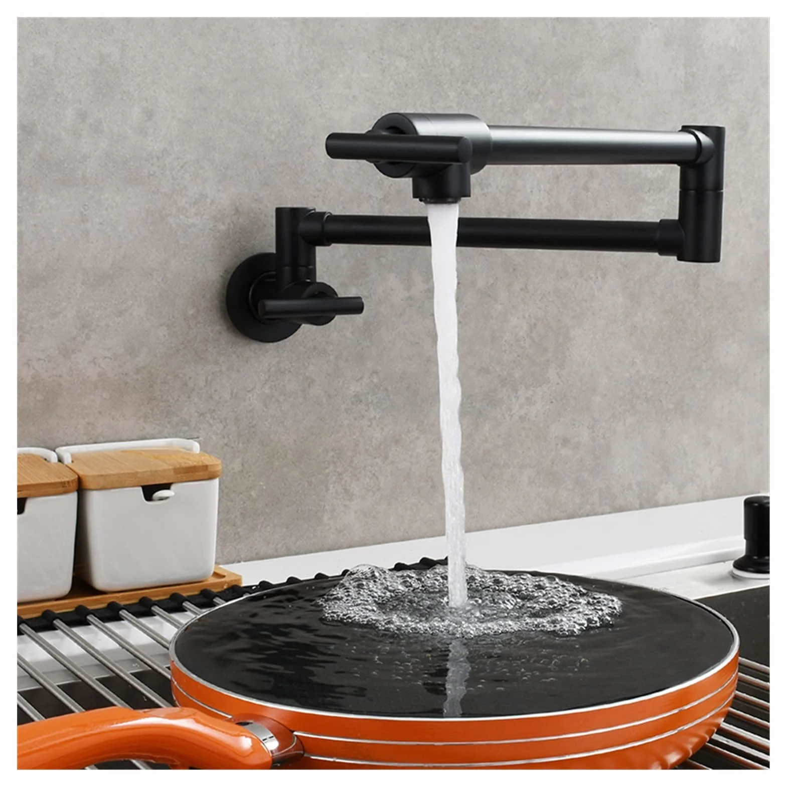 Baterie umywalkowe, Wall Single Cold Faucet Kitchen Folding Łazienka Vrity Double Switch Rotary Pralnia(Nero)