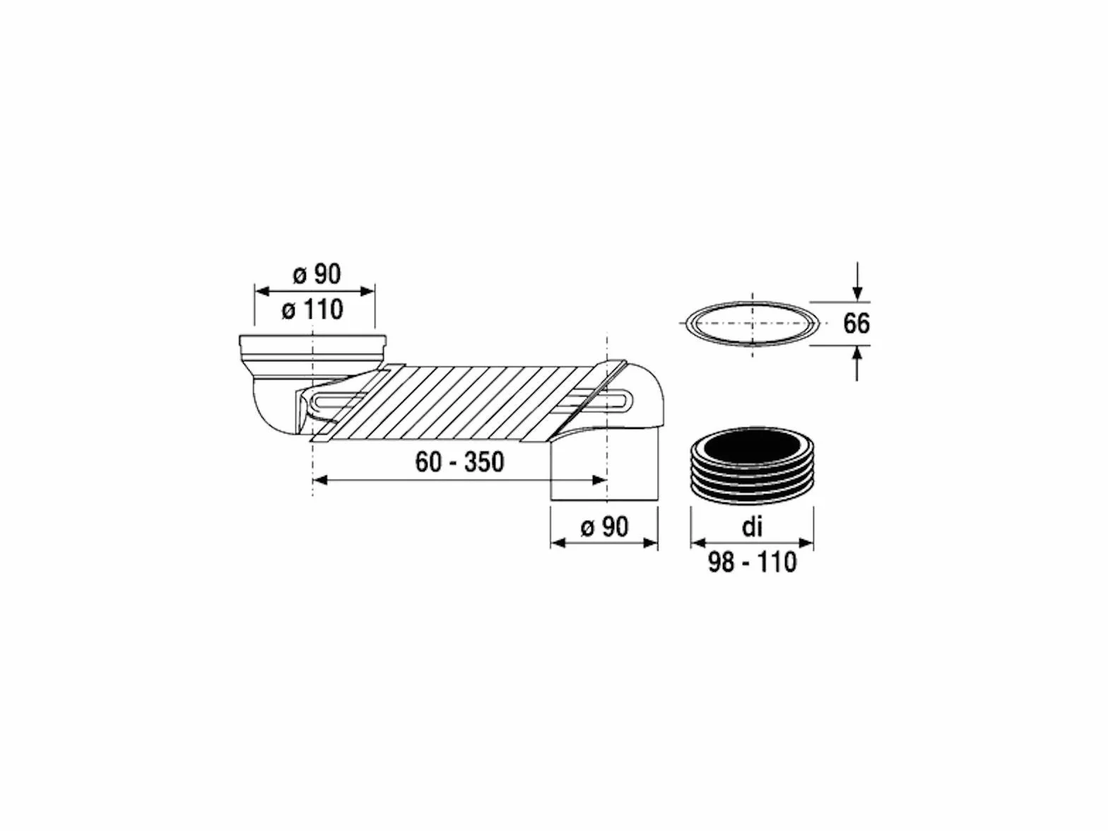SANIT Łuk skokowy (skok minimalny 60 mm – maks. 350 mm, wymaga minimum 6 spłukiwania, pasuje do przyłączy WC 90 i DN 100) 58.11.00.000, wielokolorowy