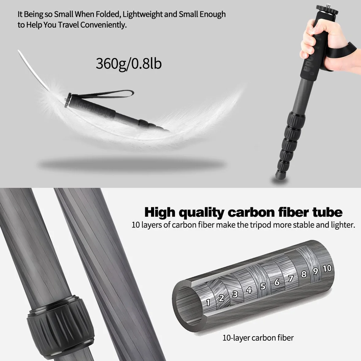 Koolehaoda Monopod z włókna węglowego 6-sekcyjny 10 kg MP286C