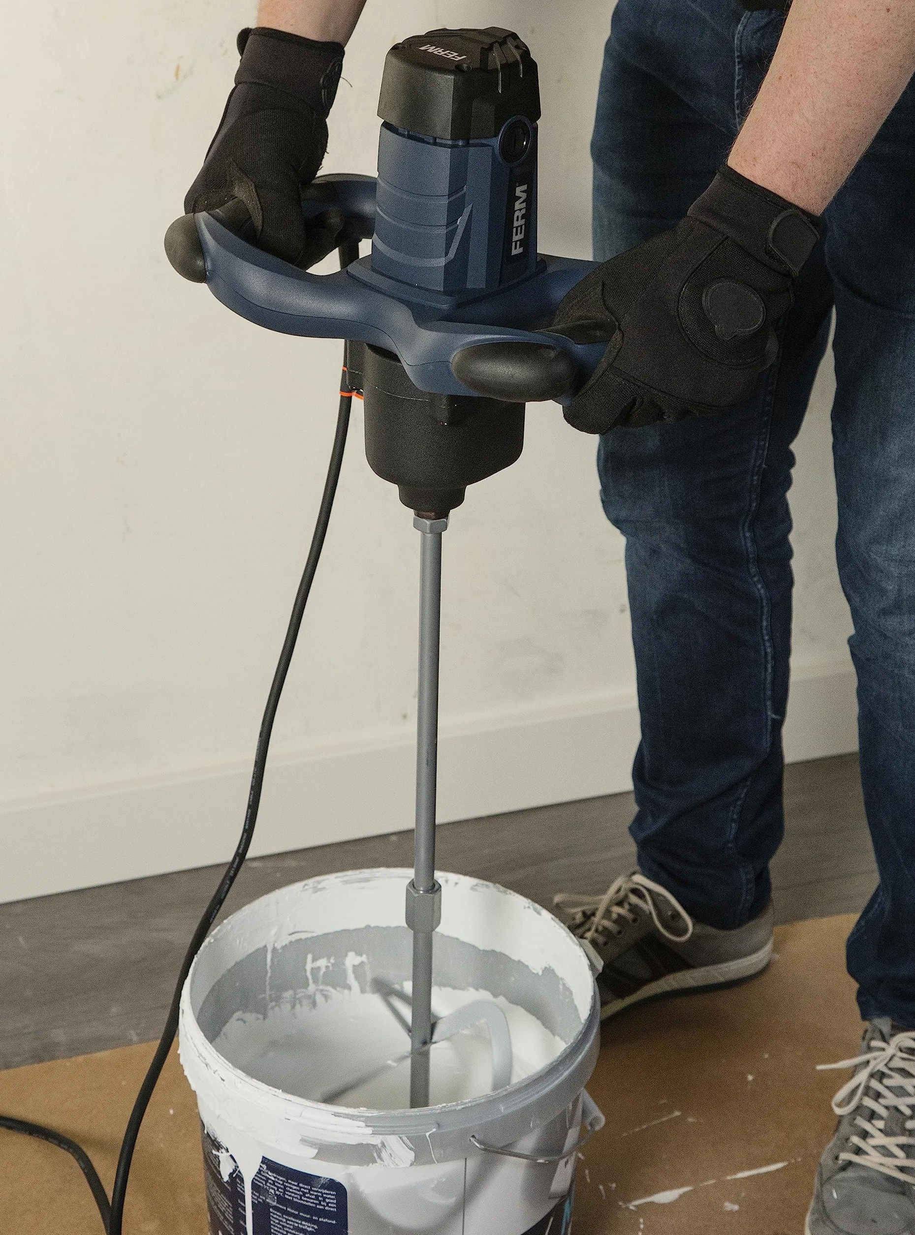 FERM mikser do betonu, 1800 W, mieszalnik, 2 biegi, w zestawie mieszadło 600 mm/Ø 140 mm