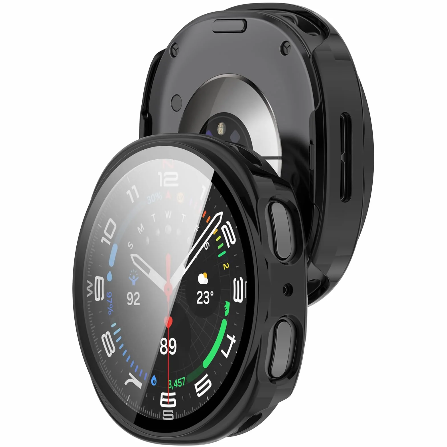 Etui Samsung Galaxy Watch 8 40 mm, Twarde Antykolizyjne Poliwęglan + Folia Hartowane Szkło (Czarne)