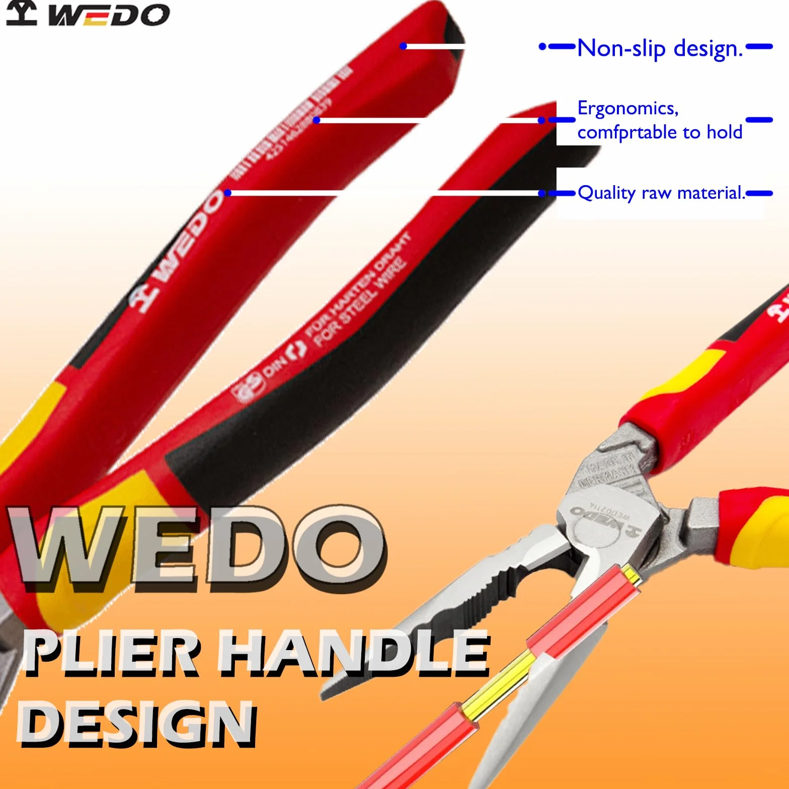 WEDO Szczypce zaciskowe wygięte 20 cm, wygięte szczypce igłowe z antypoślizgowymi uchwytami, długość 220 mm, klasa przemysłowa
