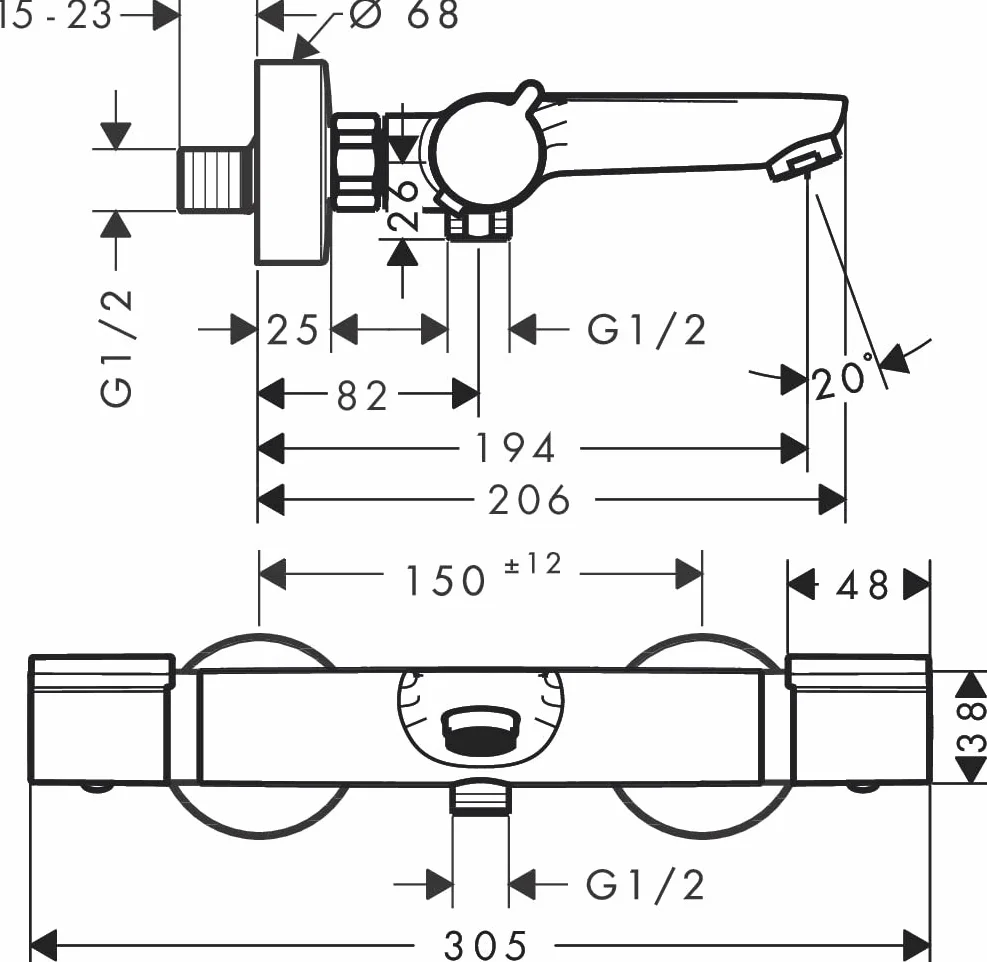 hansgrohe Versostat² - bateria termostatyczna wannowa natynkowy, armatura wannowa z zabezpieczeniem przy 40 °C, thermostat, kran do 2 odbiorników, chrom, 15348000