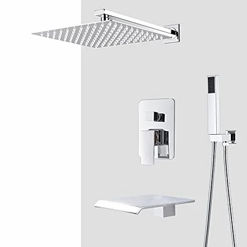 Bateria łazienkowa Chrome Deszczownica Głowica prysznicowa Bateria natryskowa Ścienna wanna Bateria wannowa Tap Beauty Zestaw łazienkowy System prysznicowy, 12, cali 3, Way C Stabilize