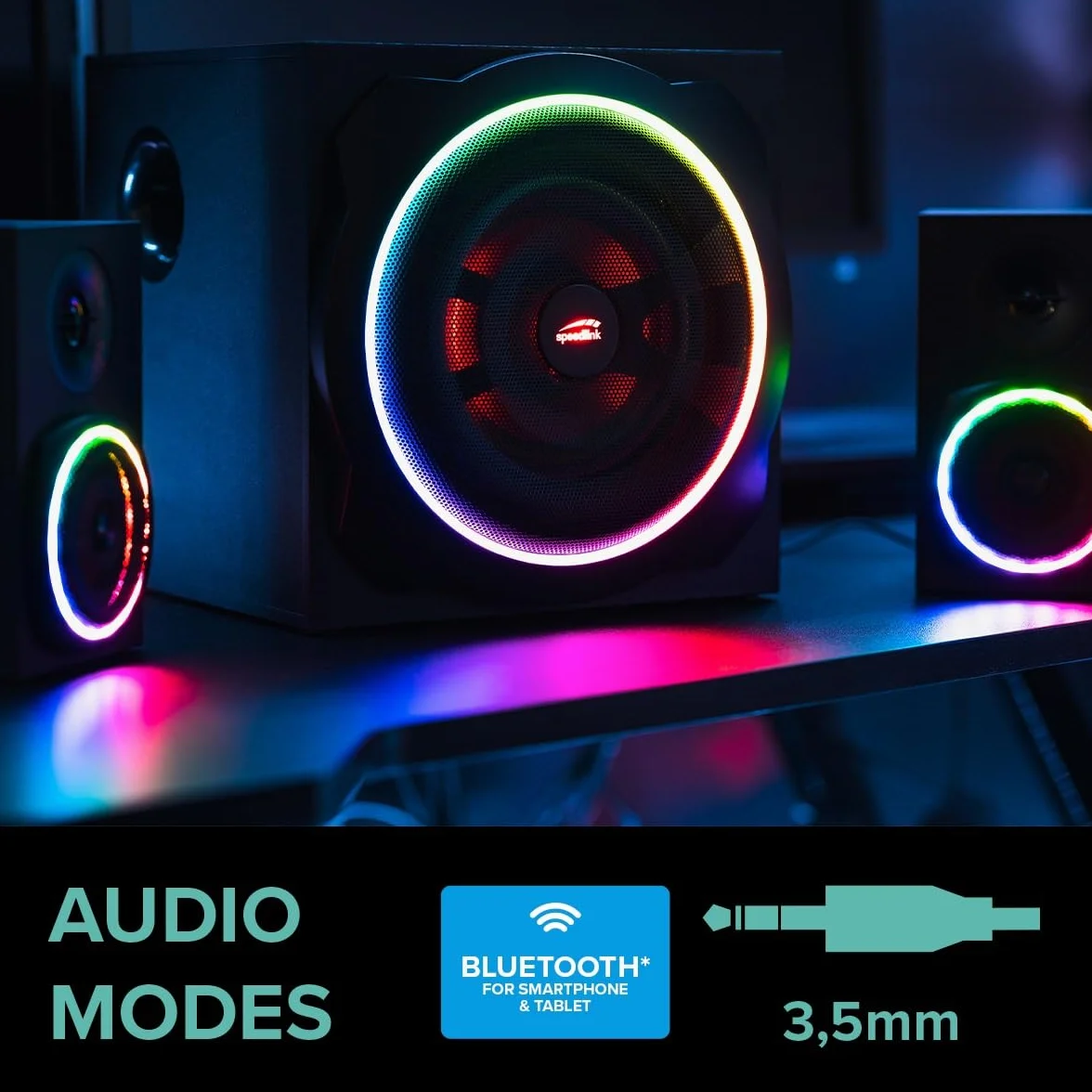 Speedlink GRAVITY CARBON RGB 2.1 System głośników z subwooferem Bluetooth 120 W Czarny