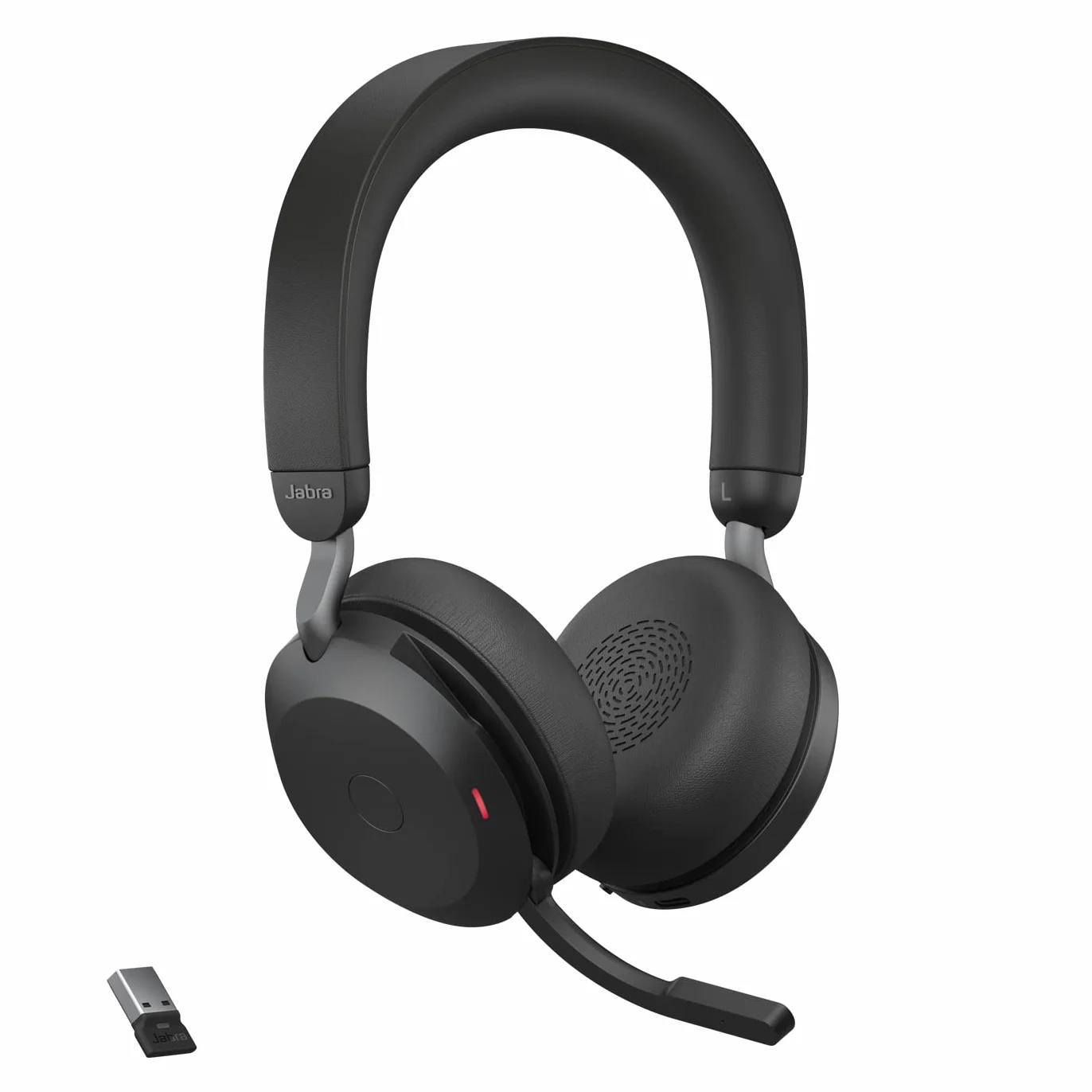 Jabra Evolve2 75 Wireless PC Headset z technologią 8-mikrofonową, podwójną pianką, aktywną redukcją szumów, adapterem Bluetooth USB-A, kompatybilny z UC - Czarny