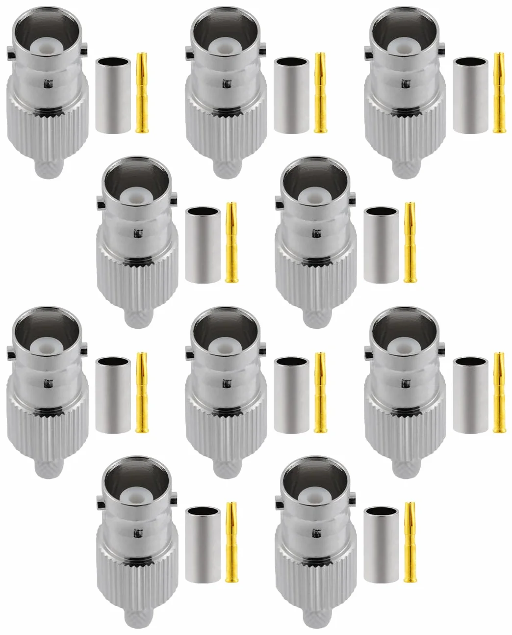 Vecys 10 PCS BNC Żeński Złącze 50 Ohm Złącze Zaciskane dla RG58 RG142 RG400 VLMR195 RF Koncentryczny Kabel