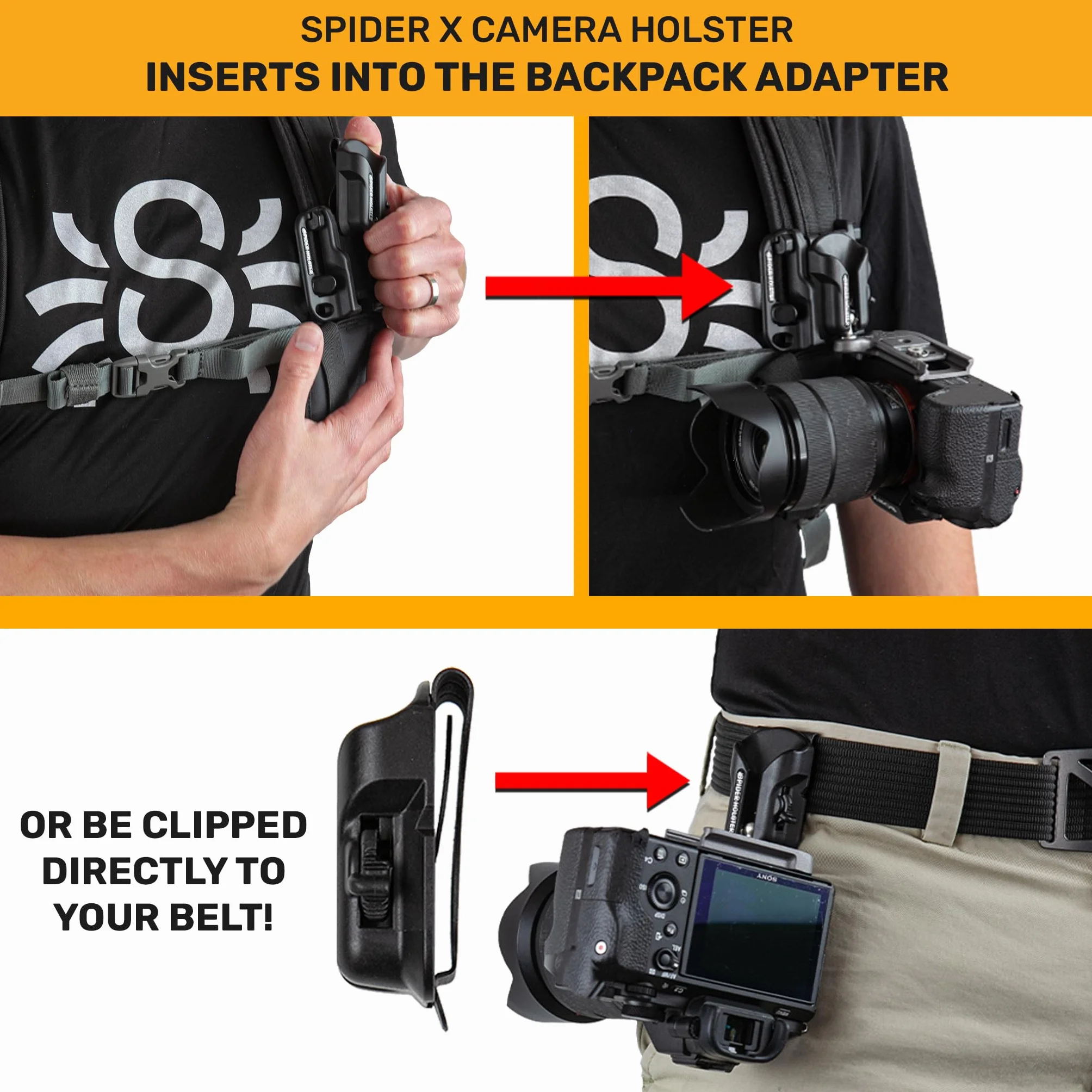 Spider X Belt Holster Set z klipsem na aparat, bezlusterkową płytą i adapterem plecaka