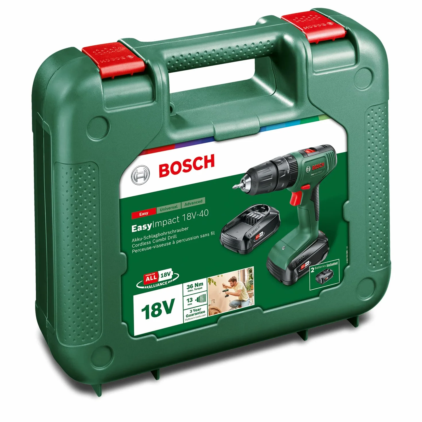 Bosch Home and Garden Power 4 - Wiertarka kombinowana, 18 V, 1,5 Ah, 2 baterie w zestawie, 1/2_cala