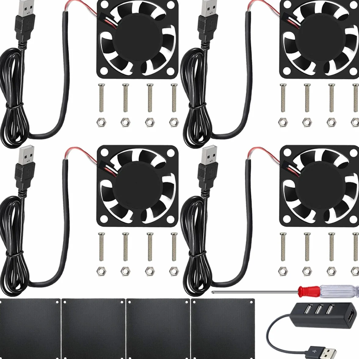 4 szt. 40 mm × 10 mm 4010 USB Bezszczotkowy wentylator chłodzący DC 5V 6200 obr./min z akcesoriami, do majsterkowania/testowania/drukarki 3D / obudowy PC/DVR/CPU/małych urządzeń gospodarstwa