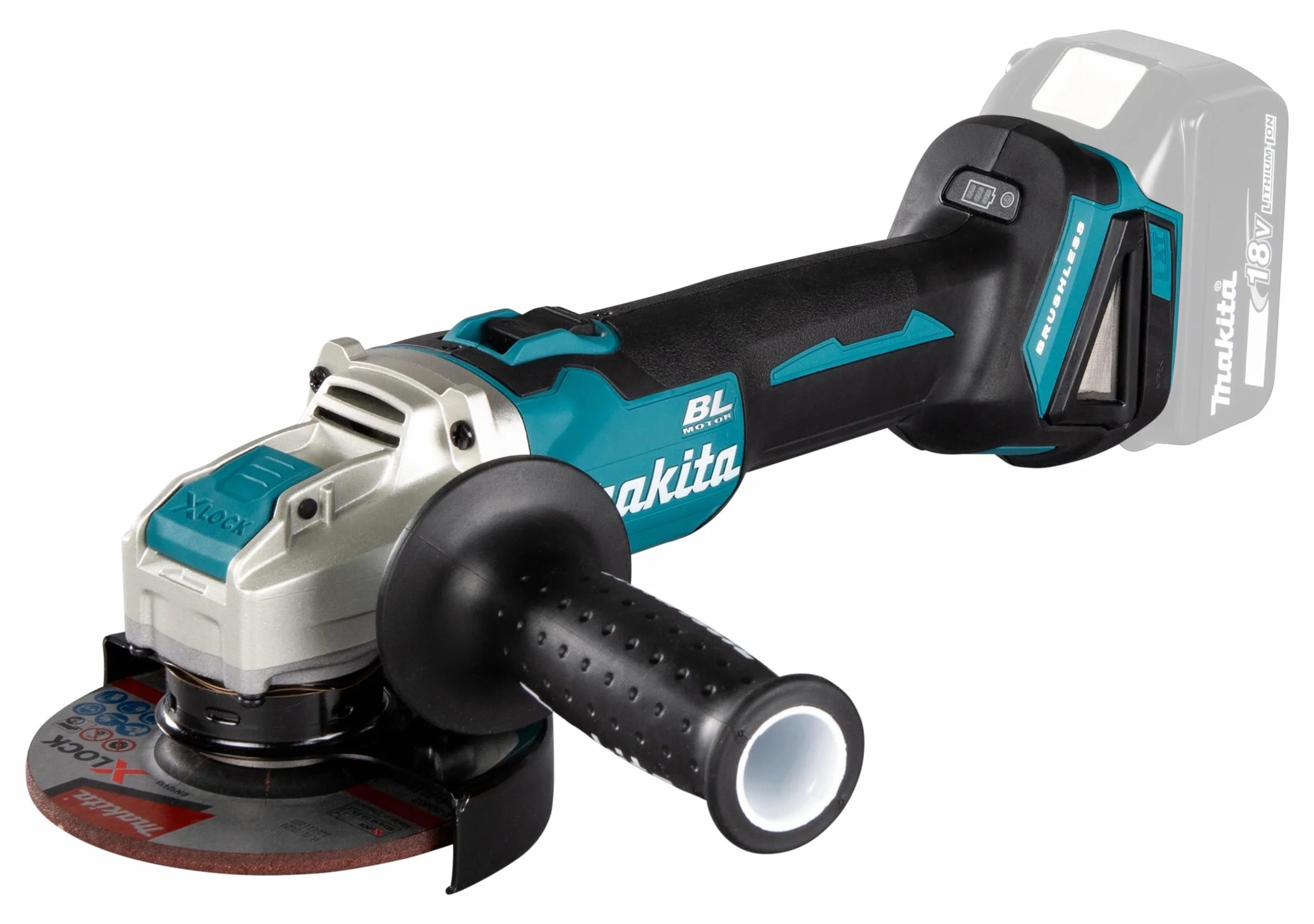 Makita DGA521ZX1 akumulatorowa szlifierka kątowa 18 V z przełącznikiem suwakowym (bez akumulatora, bez ładowarki), Zielona/Czarna