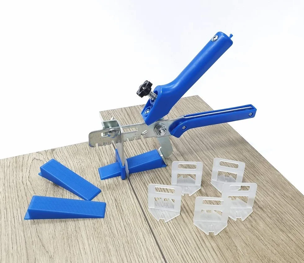 Płytki system poziomowania niebieskie grubość płytek 3-12 mm zestaw maxi 1 mm 1500 kołnierzy 200 klinów + szczypce - system układania płytek pomoc w układaniu płytek system niwelacji płytek