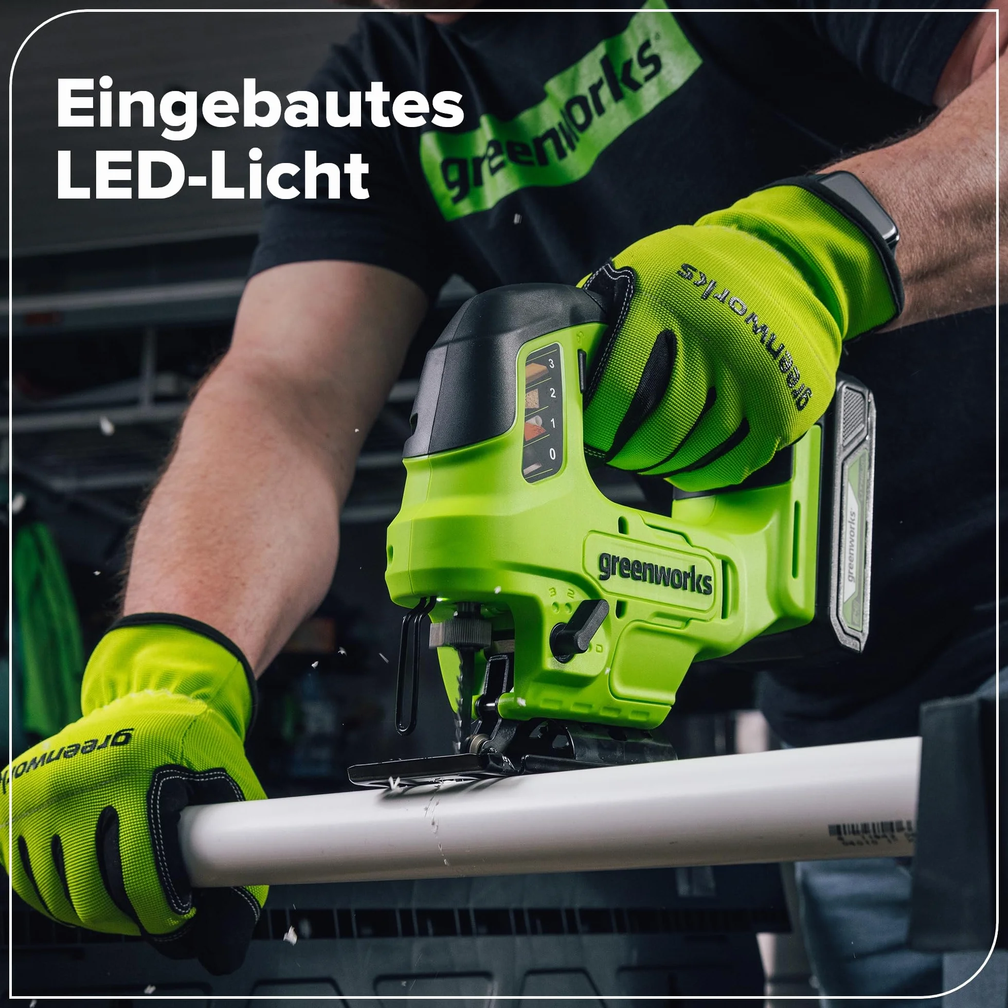 Greenworks 24 V akumulatorowa wyrzynarka akumulatorowa, bezprzewodowa, 3000 spm, regulowana maks. do 45°, 4 ustawienia orbitalne, lampa LED, podłączenie odkurzacza, bez baterii 24 V i ładowarki