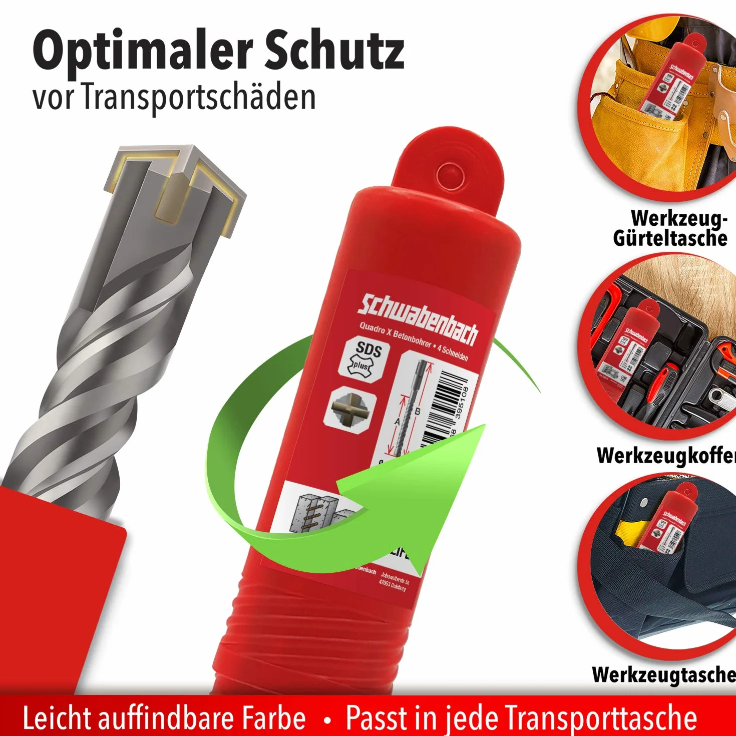 SCHWABENBACH® SDS PLUS 7-częściowy zestaw wierteł do betonu - Super SDS zestaw wierteł - 5 6 8 10 12 x 210 mm - wiertło do kamienia kompatybilne z wiertarką udarową Bosch Hilti - jakość premium do