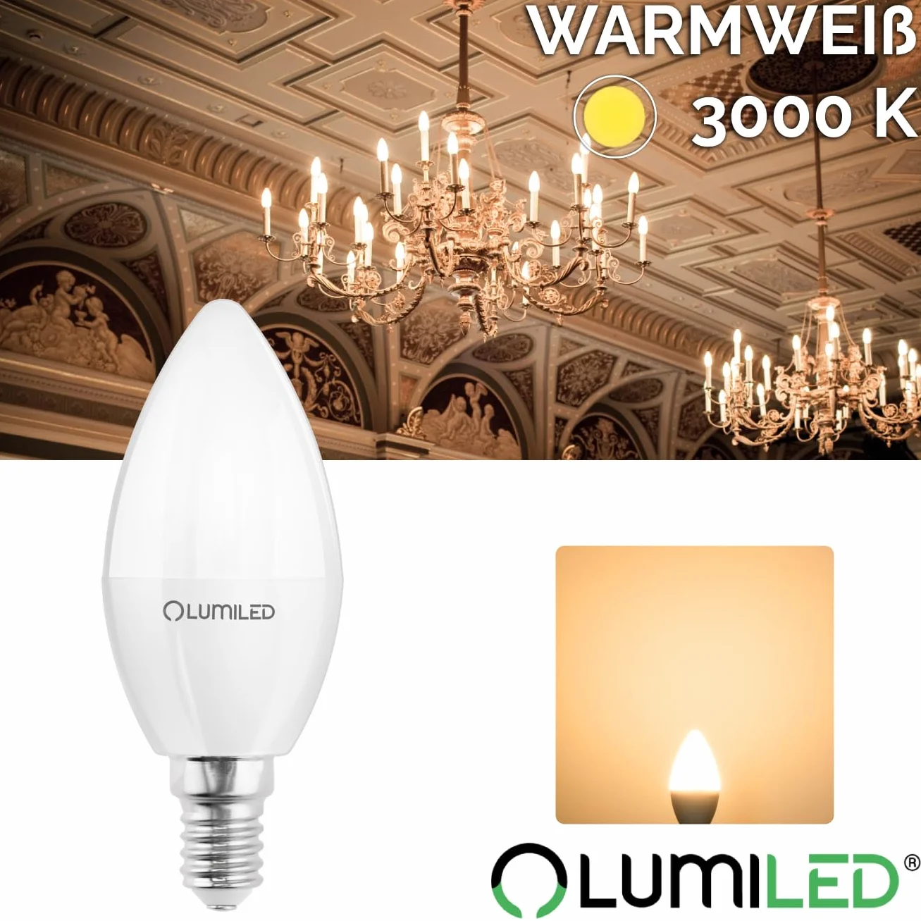 Lumiled żarówka LED E14 B35 10W, zastępuje żarówkę 75W, 230V, 1100lm, 3000K ciepła biel, nie do ściemniania, do żyrandoli i lamp sufitowych – zestaw 6 sztuk