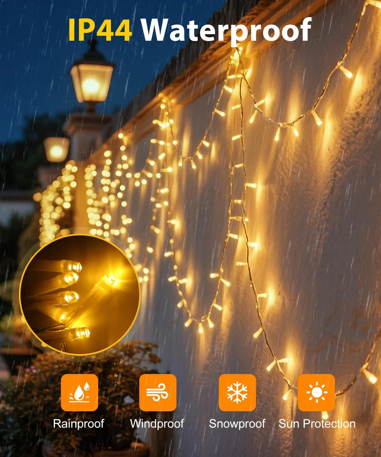 Macchiatto Zewnętrzne i wewnętrzne lampki świetlne 10M 100LED z miniaturą, 8 trybów oświetlenia, Funkcja pamięci, Szczelność IP44, do dekoracji domu, Nowego, Ogrodu, Małżeństw i Uroczystości