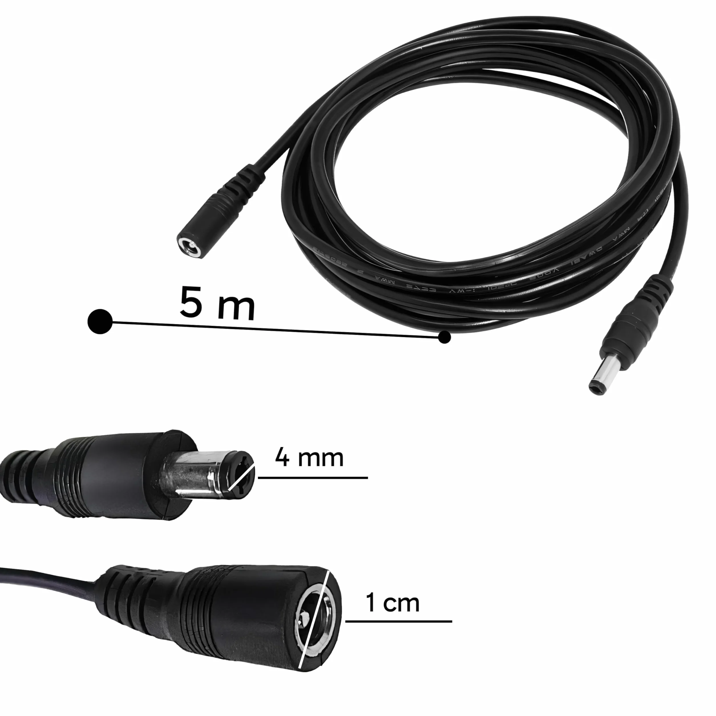 Retoo 5 m kabel przedłużający DC wtyczka 5,5 mm x 2,1 mm przedłużacz do kamery monitoringu DVR routera drukarki LED Strip Light kamera bezpieczeństwa IP kamera sieciowa 12 V zasilacz sieciowy czarny