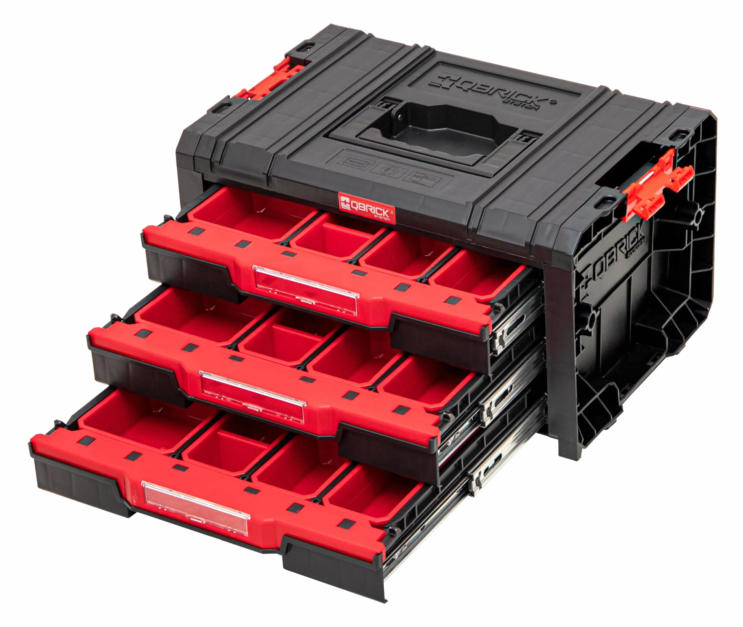 Qbrick System Skrzynka narzędziowa skrzynka narzędziowa Pusta skrzynka na narzędzia PRO Drawer 3 Toolbox 2.0 Expert czarno-czerwona 450 x 310 x 244 mm