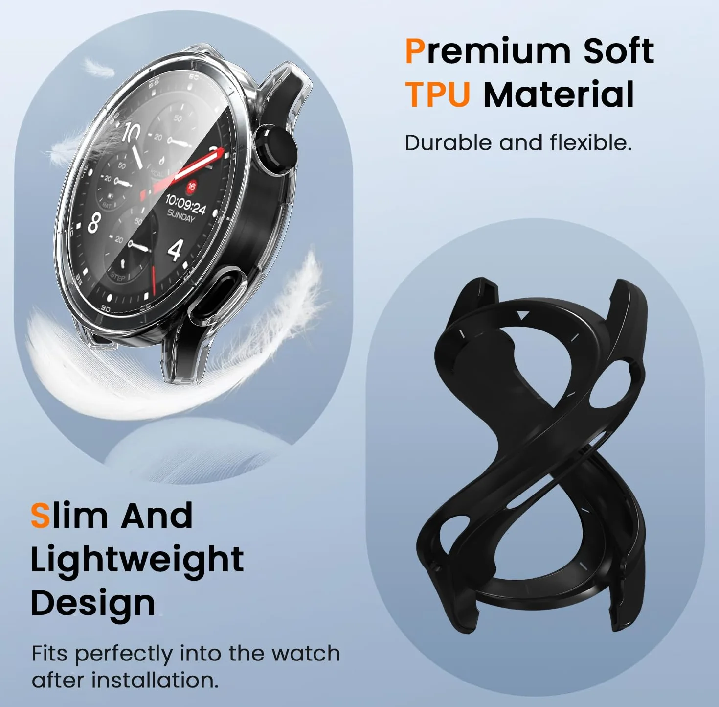 Ivoler Etui + Folie Ochronne Xiaomi Watch S5 46mm TPU 2 Przezroczyste 1 Czarny