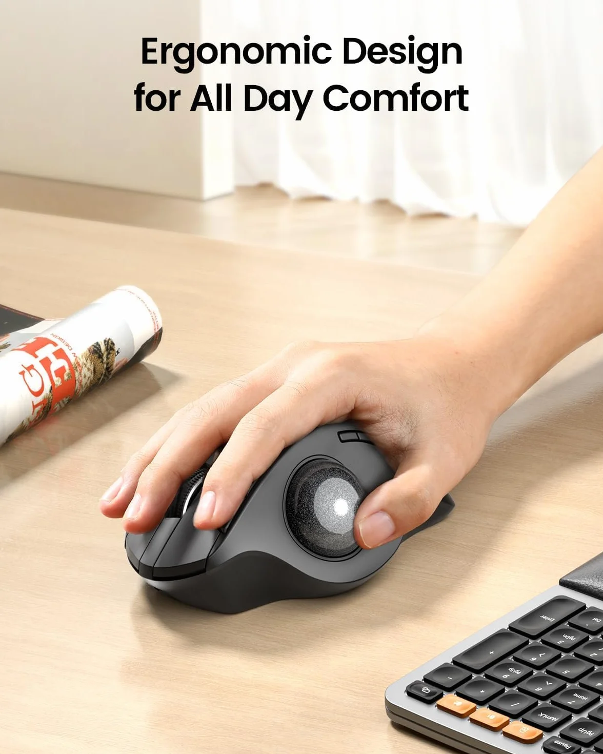 ProtoArc EM01 Bezprzewodowa mysz Trackball ergonomiczna Bluetooth ładowalna regulowany kąt 3 przyłącza szara