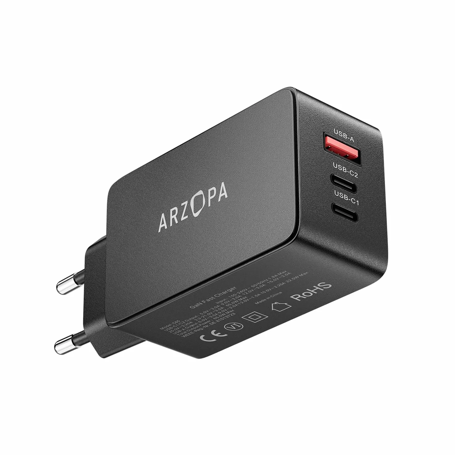 ARZOPA Ładowarka USB C 65 W GaN 3 portowa szybka ładowarka ścienna do laptopa iPhone 15/14/13 Pro Max Pixel Samsung Galaxy