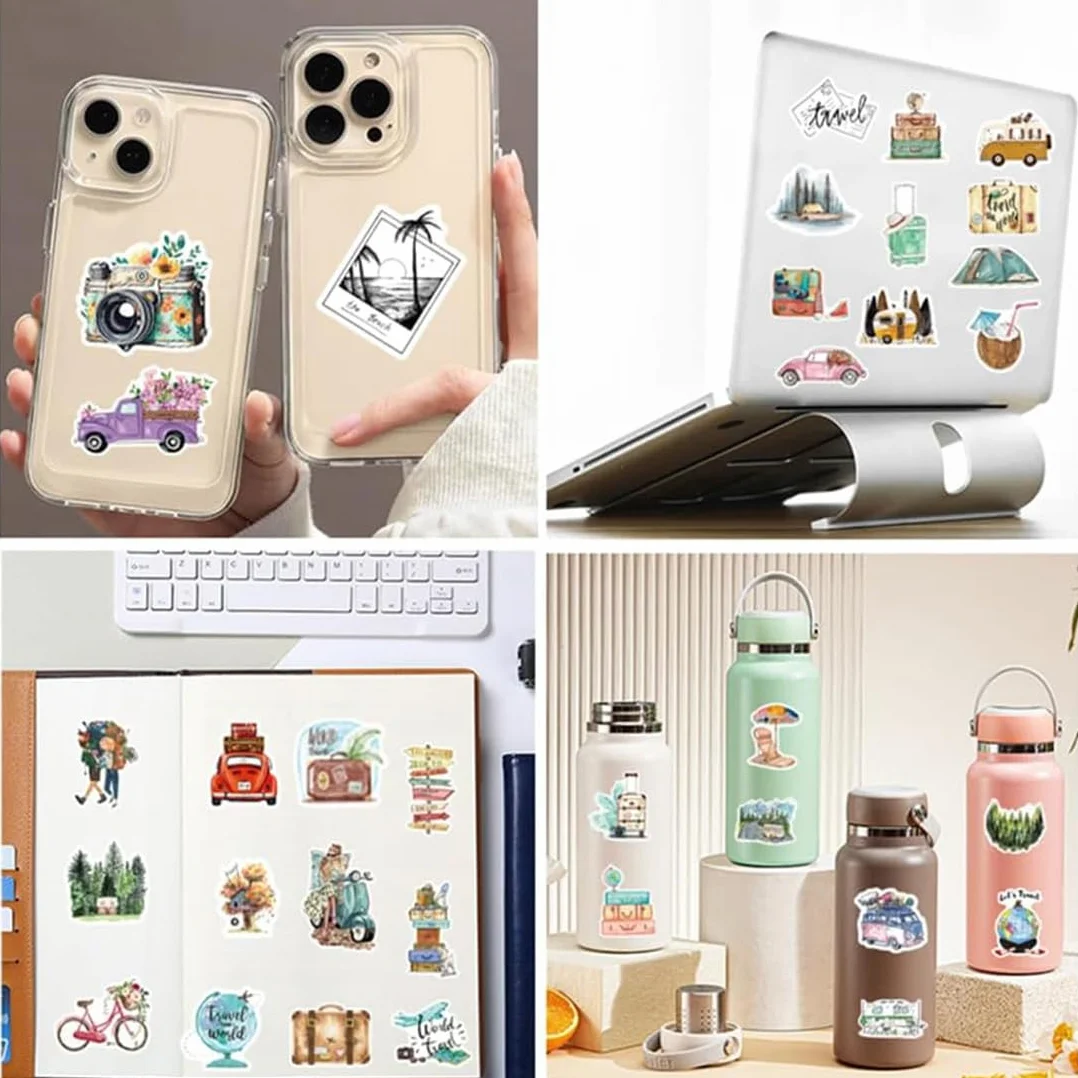 100 naklejek podróżnych, naklejki na dziennik podróży i albumy, wodoodporne naklejki estetyczne, dekoracyjne do scrapbookingu i notatnika