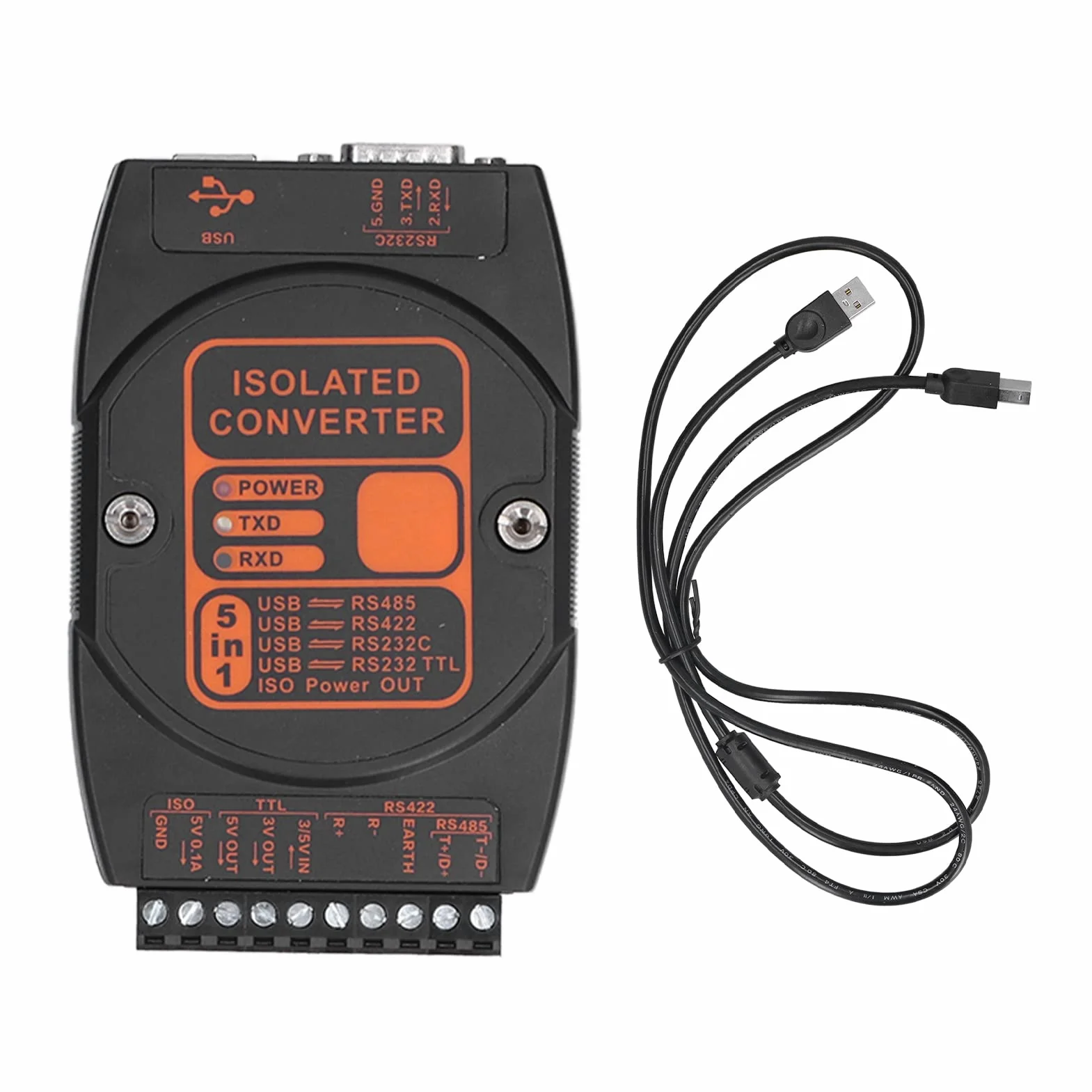 Cocoarm Adapter USB na Obudowa Ognioodporna ABS Konwerter USB na Izolacja 5 W 1 422 232 TTL Izolowana Moc 2 W 256 Węzłów do Sterowania Przemysłowego Komunikacja PLC ((Szybkość komunikacji 200 Kb))