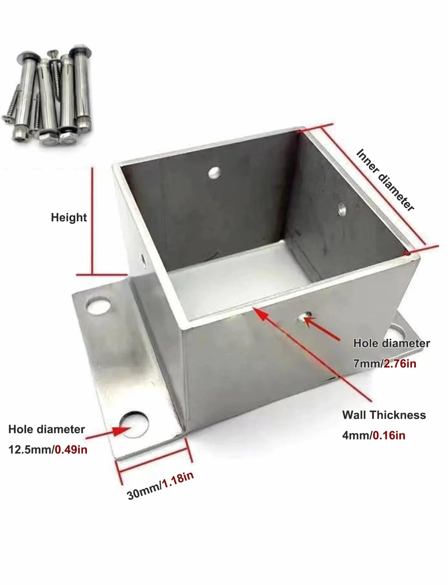 Wytrzymały wspornik kotwicy słupka do pokładów 120 x 120 x 80 mm, podstawa słupka ogrodzeniowego do balustrad werandy, wytrzymała konstrukcja do budowy tarasów i projektów zewnętrznych