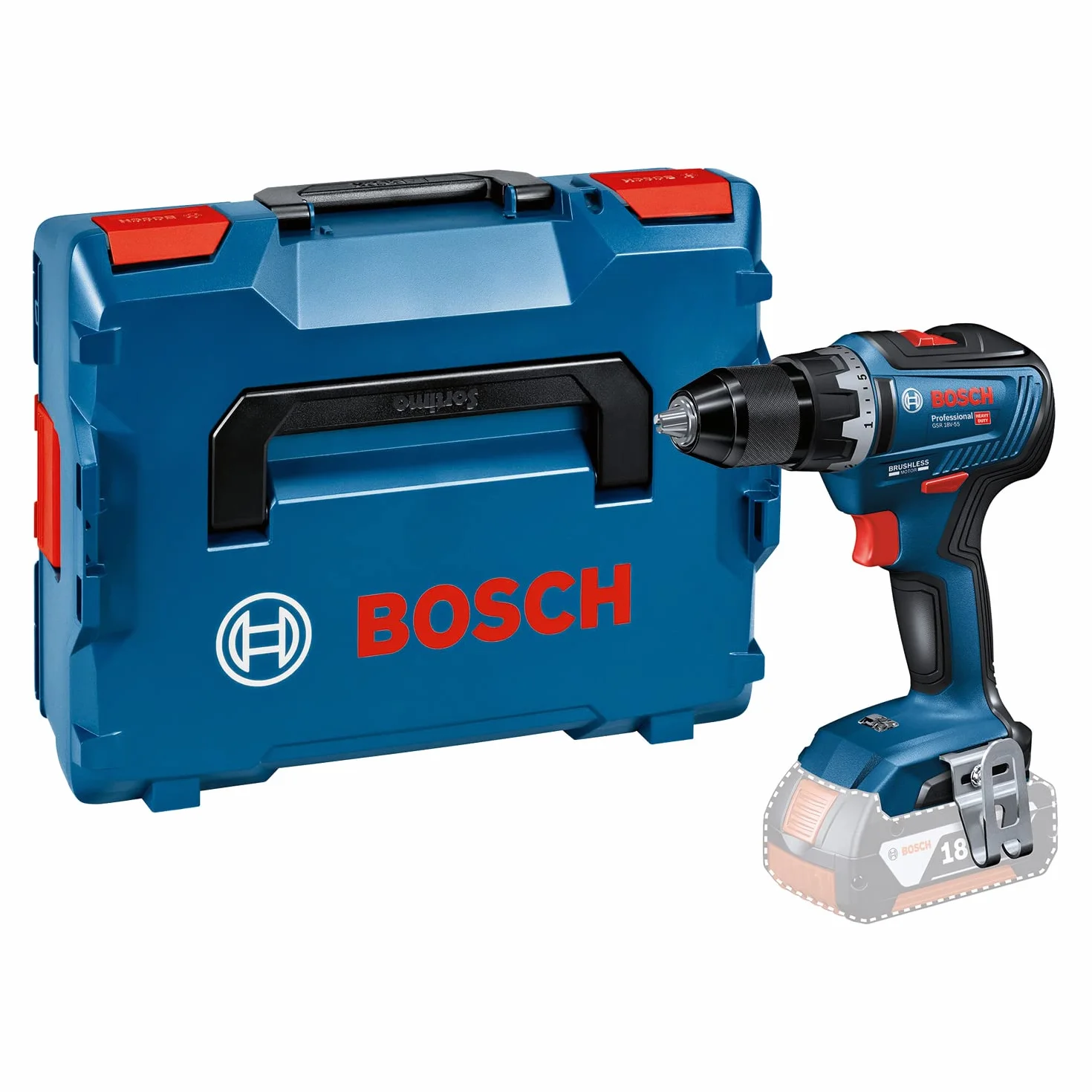 Bosch Professional System profesjonalny 18 V firmy : wiertarko-wkrętarka akumulatorowa GSR 18V-55 (maks. moment obrotowy: 55 Nm, bez akumulatorów i ładowarki, walizka L-BOXX 136)
