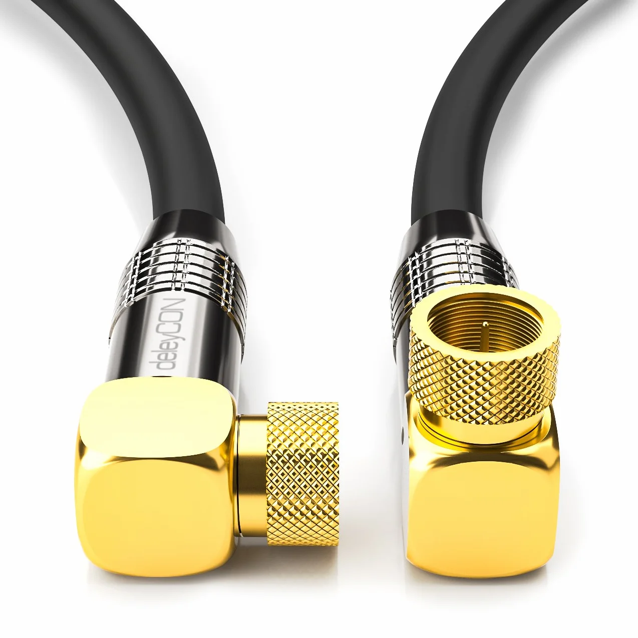 deleyCON 1,5m SAT Kabel Antenowy 4K Ultra-HD Full HD HDTV Koncentryczny 2x Kątowy Wtyk F 90° Metalowe Czarny