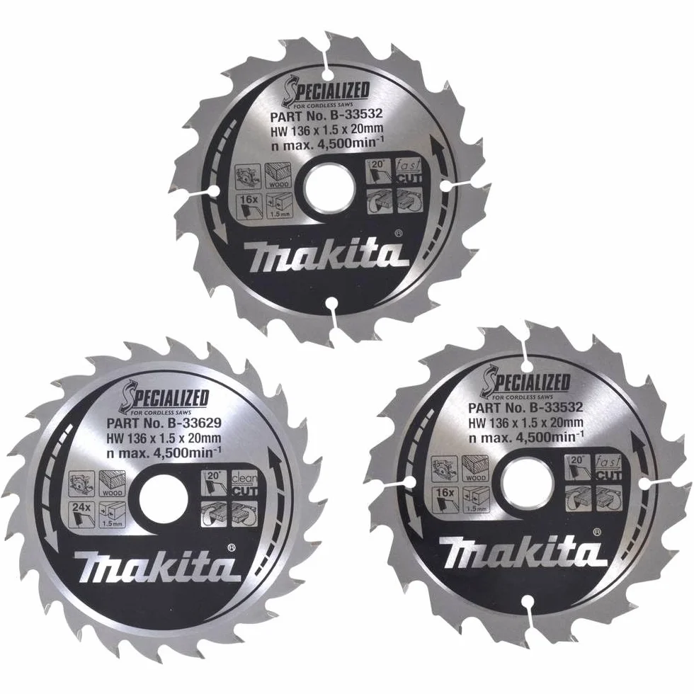 Makita B-33897 Specialized zestaw brzeszczotów do piły, 3-częściowy, 136 mm do akumulatora, ręczne piły tarczowe