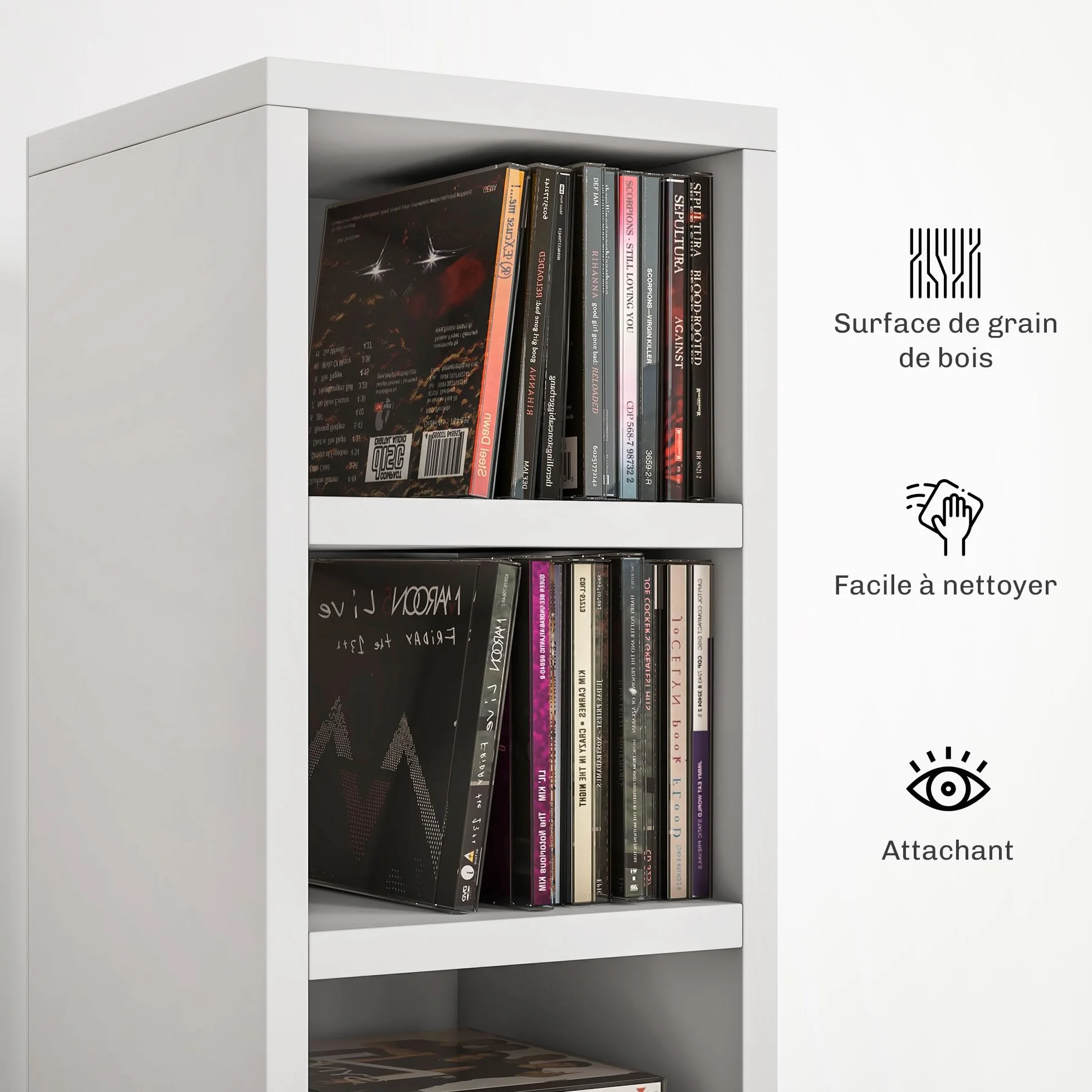HOMCOM Przechowywanie płyt CD i DVD, kolumna do przechowywania, szafka do przechowywania z 12 przegródkami, maks. pojemność 204 CD, 21 x 20 x 175 cm, biały