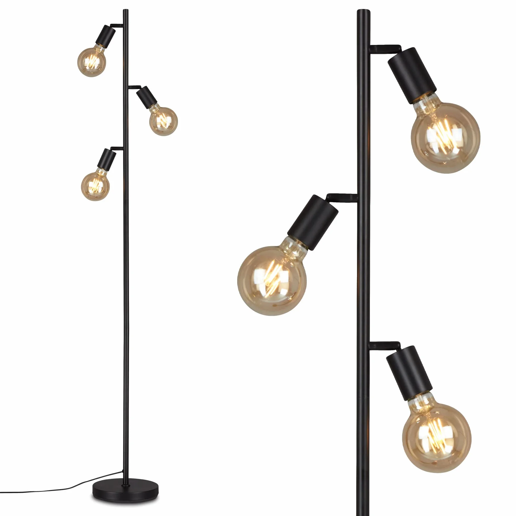 BRILONER Leuchten - Lampa podłogowa, obrotowa lampa stojąca, 3x E27, w tym. przełącznik kablowy, retro, vintage, czarny, 220x1,600mm (DxH), 1387-035