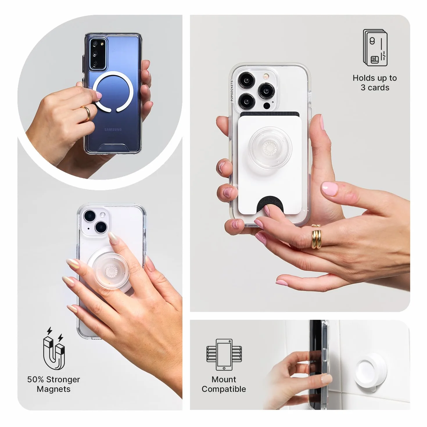 PopSockets: PopGrip Round do MagSafe – pierścień adaptera do MagSafe w zestawie – rozszerzany stojak na telefon i uchwyt z wymienną górną częścią do smartfonów i etui – kwiatowy relief