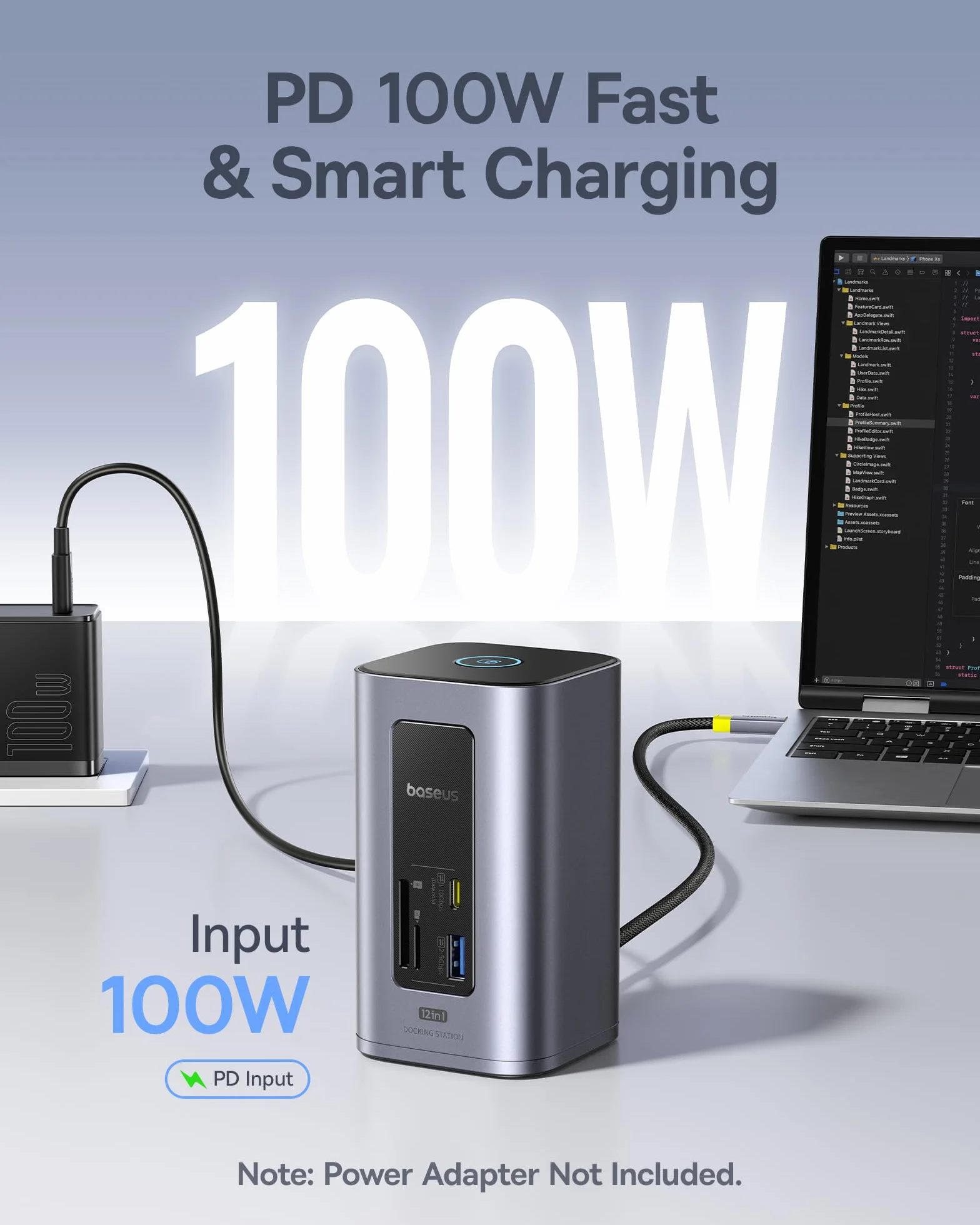 Baseus Stacja dokująca USB-C Nomos Air 12 w 1 2 x 4K HDMI 10 Gbps 100 W PD Gigabit Ethernet