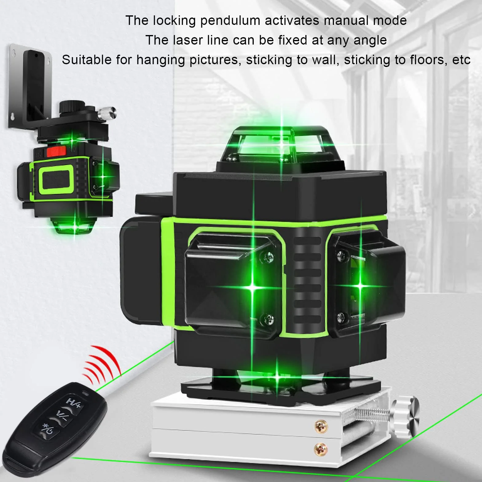 Zielony Poziom Lasera, 82 Stopy 16 Linii 4D 4x360 ° Dokładny Samopoziomujący Zewnętrzny Zielony Poziom Lasera Krzyżowego, Profesjonalny Samopoziomujący Poziom Lasera Narzędzie