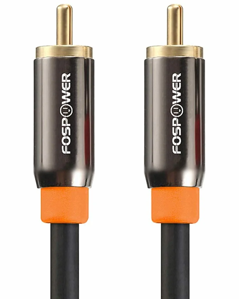 FosPower Cyfrowy kabel koncentryczny audio S/PDIF RCA męski na RCA męski 1,8 m pozłacany 24-karatowym złotem