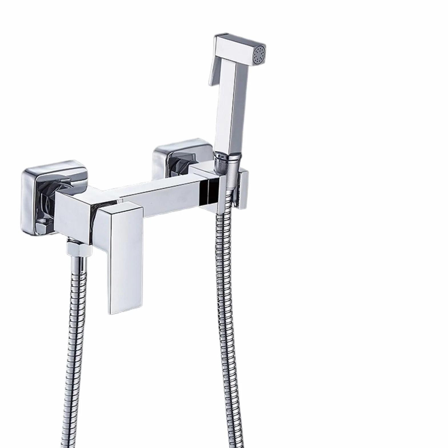 Bidety kwadratowy mosiądz chromowany bidet bateria toaletowa prysznic przenośny opryskiwacz zestaw ciepłej i zimnej wody kran higieniczny prysznic (BR-3324306C)